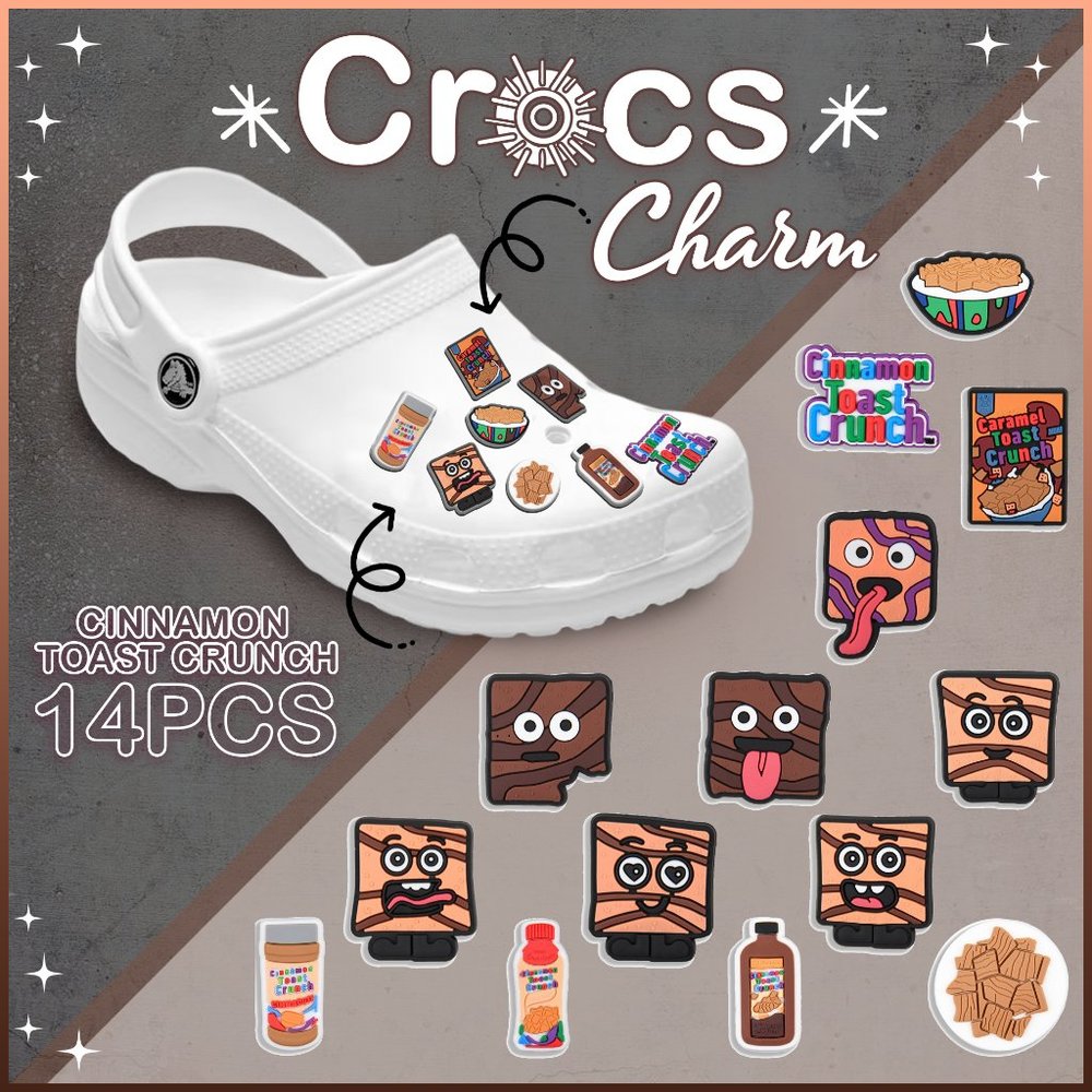 Cinnamon Toast Croc Charms Cereal 14PCS Shoes Charm for Crocs Cute Birthday Gift